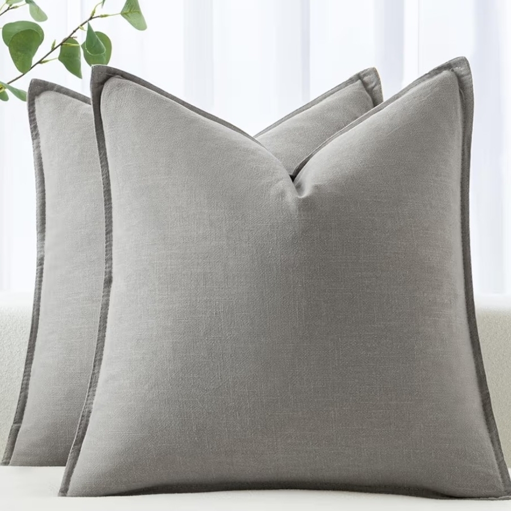 Set of 2 Elegant Light Gray Linen Throw Pillow Covers Size 18 X 18